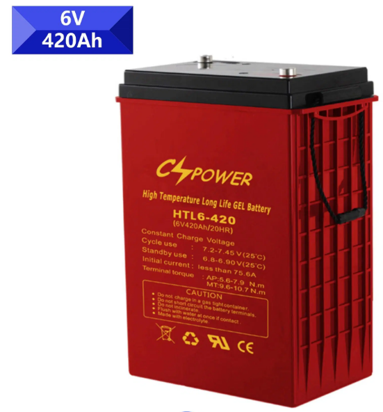 Découvrez la batterie au gel 6volt 420Ah de Sol-Air Tech, spécialiste en énergie renouvelable et vente de matériel électrique à Québec.